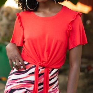 Byrka ruffle crop orange blouse with knot